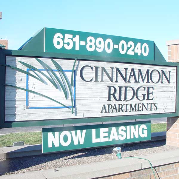 Sandblasted sign for Cinnamon ridge apartments by Eagle Signs 