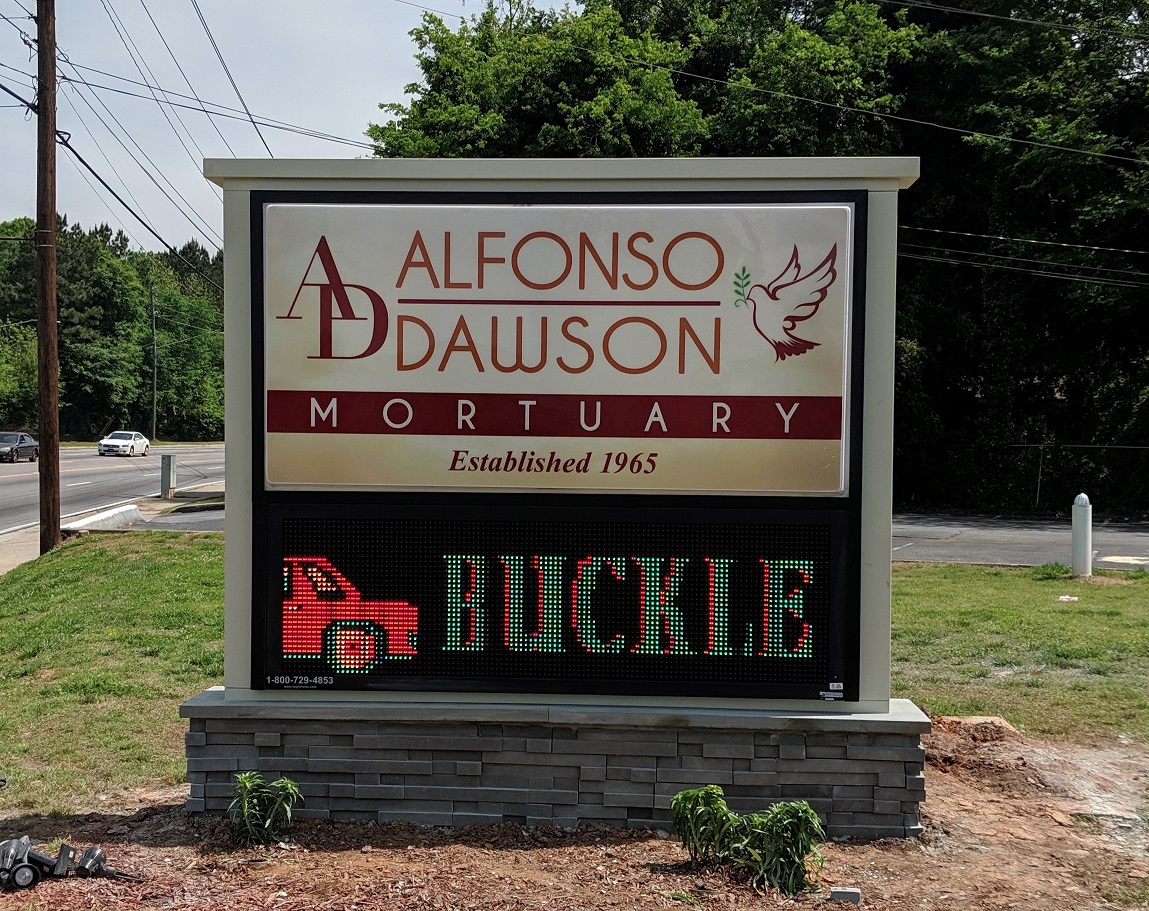 Electronic LED sign outside Alfonso Dawson Mortuary